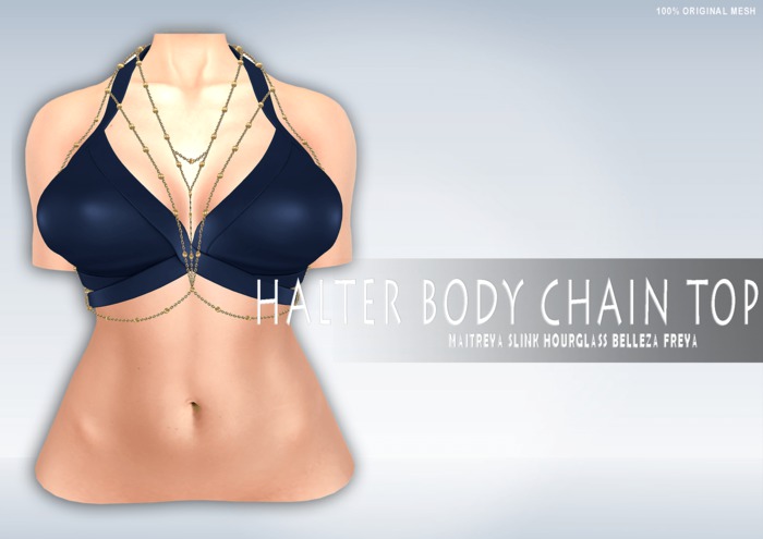 iS Halter Sexy Top with Soft Body Chain NAVY