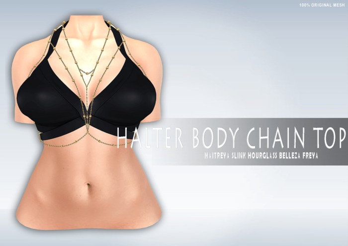 iS Halter Sexy Top with Soft Body Chain BLACK