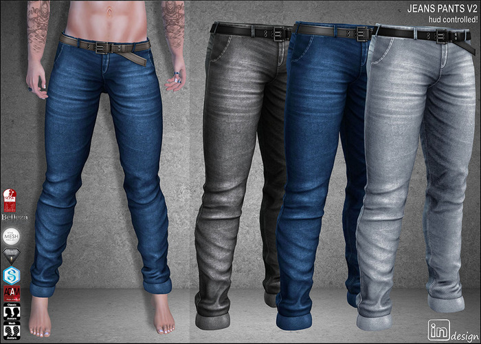:IN DESIGN:Men's Jeans Pants V2: HUD Controlled:
