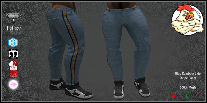 LeCock - Blue Rainbow Side Stripe Pants
