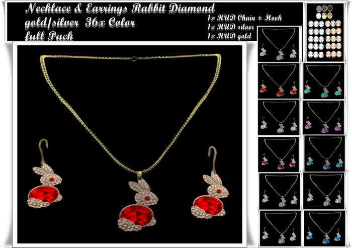 Women Necklace Earrings Rabbit Diamond 36xColor HUD full Pack