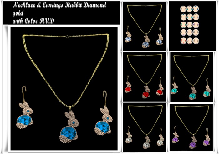 Women Necklace Earrings Rabbit gold  Diamond Color HUD