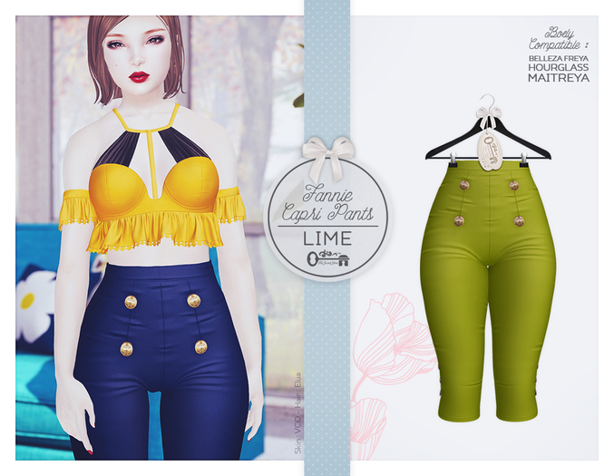 The Secret Store - Fannie Capri Pants - Maitreya Lara, Belleza Freya, Slink Hourglass - Lime