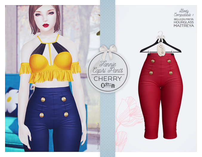 The Secret Store - Fannie Capri Pants - Maitreya Lara, Belleza Freya, Slink Hourglass - Cherry