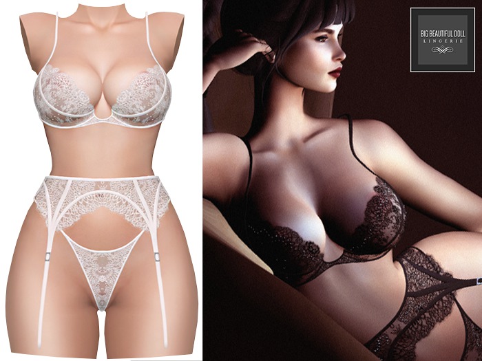 BigBeautifulDoll - Rosanne Mesh Lingerie - White - Lace