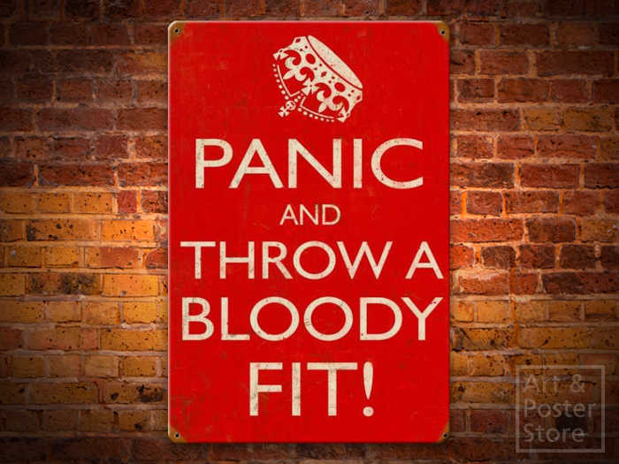 PANIC | Ironic Warning Poster | Rusty Metal Style Wall Sign