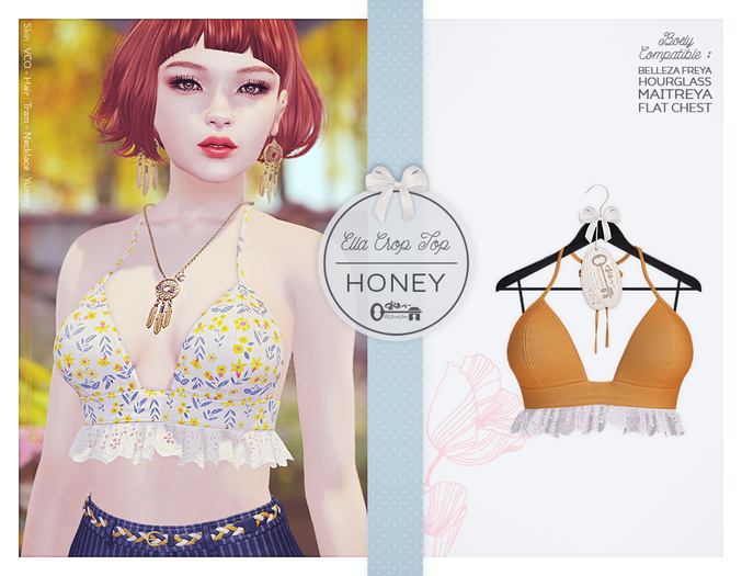 The Secret Store - Ella Crop Top - Maitreya Lara, V-Tech Flatchest, Belleza Freya, Slink Hourglass -Honey