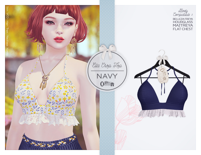 The Secret Store - Ella Crop Top - Maitreya Lara, V-Tech Flatchest, Belleza Freya, Slink Hourglass -Navy