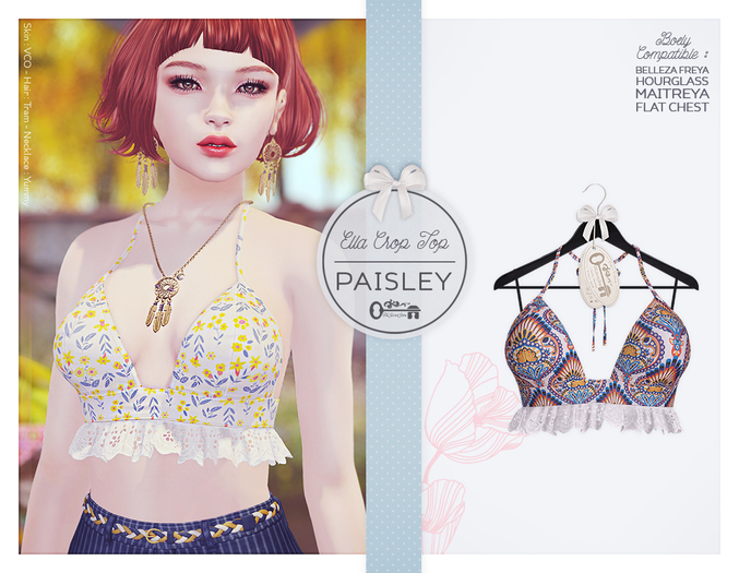 The Secret Store - Ella Crop Top - Maitreya Lara, V-Tech Flatchest, Belleza Freya, Slink Hourglass -Paisley