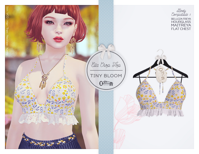 The Secret Store - Ella Crop Top - Maitreya Lara, V-Tech Flatchest, Belleza Freya, Slink Hourglass -Tiny Bloom