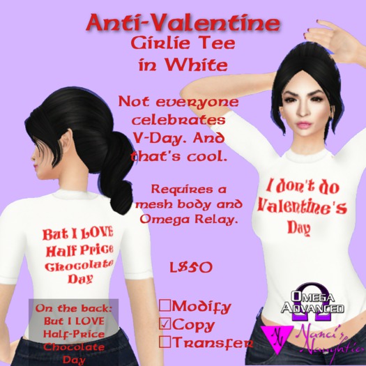 NN Anti-Valentine Girlie Tee - White (Omega)