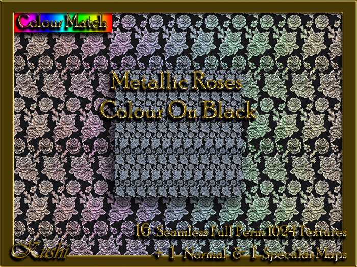 Metallic Roses Colour on Black Textures