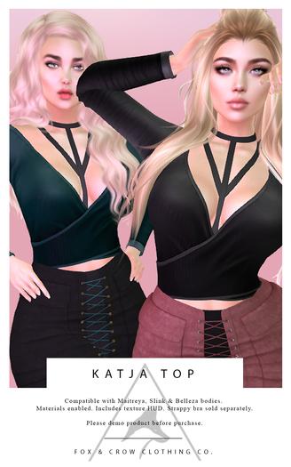 - FOX & CROW - Katja Top - Black - Materials Enabled with HUD - Maitreya Belleza Slink