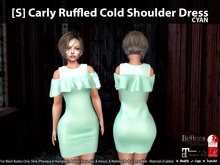 [S] Carly Ruffled Cold Shoulder Dress Cyan