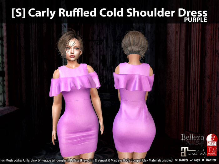 [S] Carly Ruffled Cold Shoulder Dress Purple