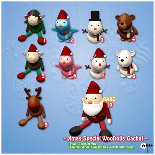 NYU, XMAS SPECIAL WOODOLLS - FULL SET (9Comm 1Rare)