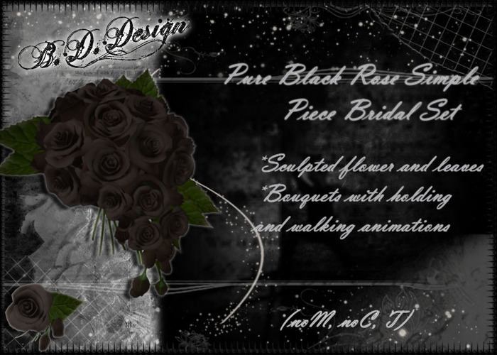 .::B.D.Design::. Pure Black Rose Bridal Set Simple