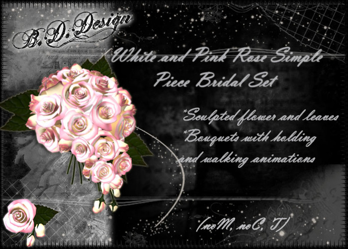 .::B.D.Design::. White and Pink Rose Bridal Set Simple