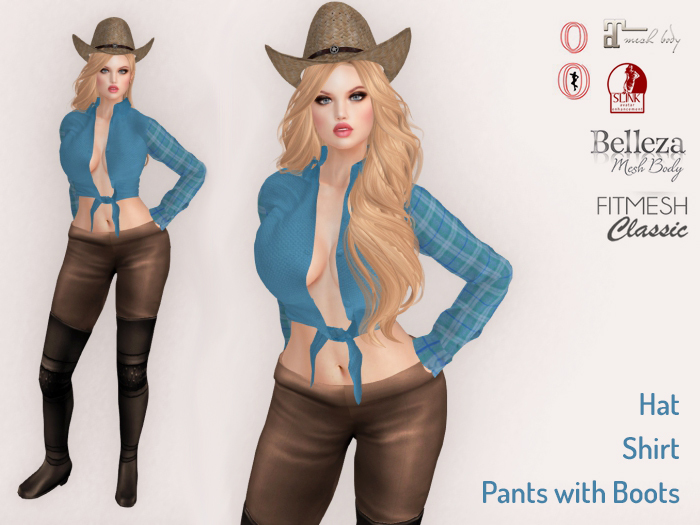 Lovers : CowGirl Outfit : Blue Shirt, Pants with Boots, Hat