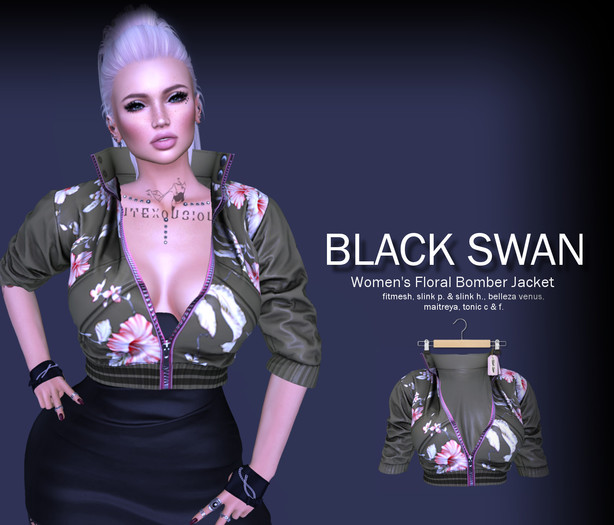 ! Black Swan ! Floral Bomber - olive