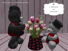 BMC47 ... 2 BEARS WITH A TULIPS. PERFECT FOR A GIFT FOR BIRTHDAYS' MOTHER'S DAY ETC.