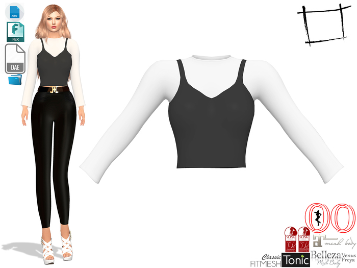 Dae Obj FBX Women's Strapped Top With Long Sleeve Tshirt Under Slink, Maitreya, Belleza, Tonic