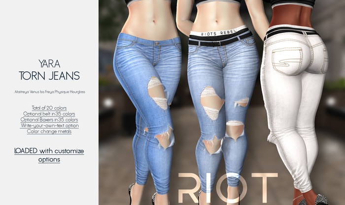RIOT / Yara Torn Denims - Fatpack | Maitreya / Belleza / Slink