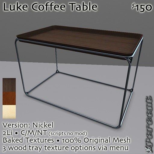 % Luke Coffee Table (nickel) *MESH*