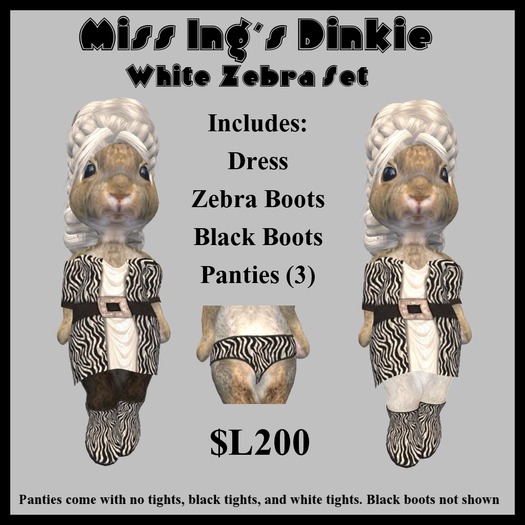 Miss Ing's Dinkie White Zebra Dress Set Boxed