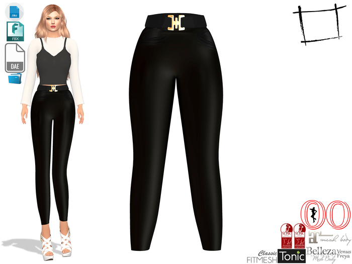 Dae Obj FBX Women's Leather Pants With Belt Slink, Belleza, Ocacin Standard, Maitreya