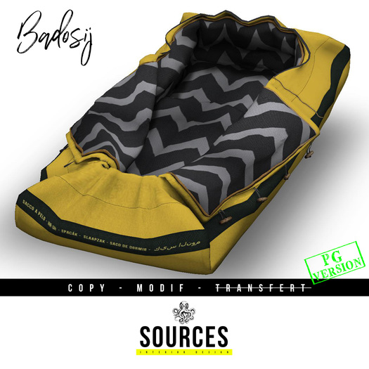 "BADOSIJ" Sleeping Bag for Single/Couple YELLOW by "Sources" (5 Inner Textures Incl.) PG - MESH - AddMe - PROPS - Copy