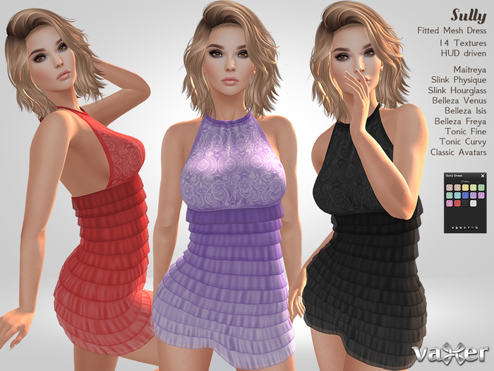 Vaxer :: Sully Dress - 14 Textures HUD. Fatpack