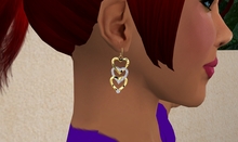 TM Gold and Crystal Tri-Hooked Hearts Earrings