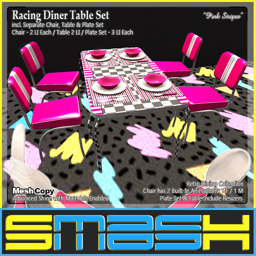 SMASH - Racing Diner Table Set (Pink Stripes)