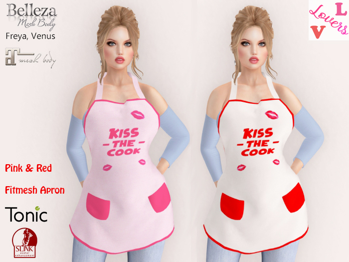 Lovers : Apron : Kiss the cook : Red & Pink