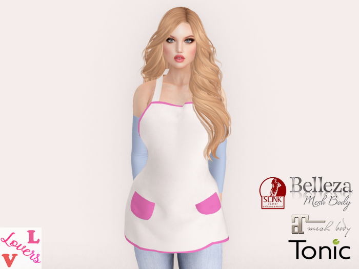 50% Off : White Apron / Pink pockets