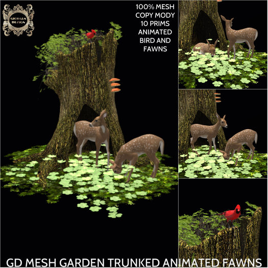 GD MESH GARDEN SCENE TRUNKED ANIMATED FAWNS