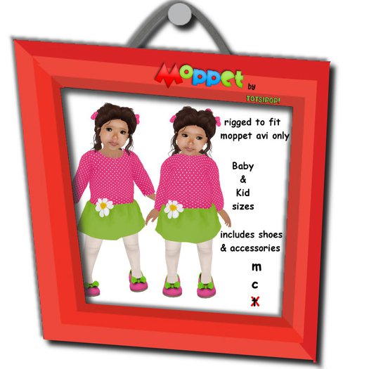 Moppet Pink Green Polka Flower Set