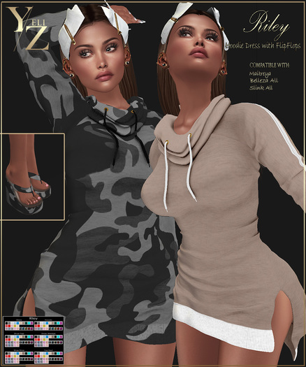 YELIZ MESH "RILEY" Hoodie Dress & FlipFlop w. HUD