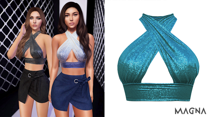 MAGNA - Sequin Crop Top (Blue)