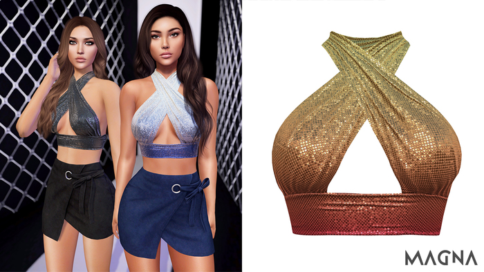 MAGNA - Sequin Crop Top (Gold & Red)