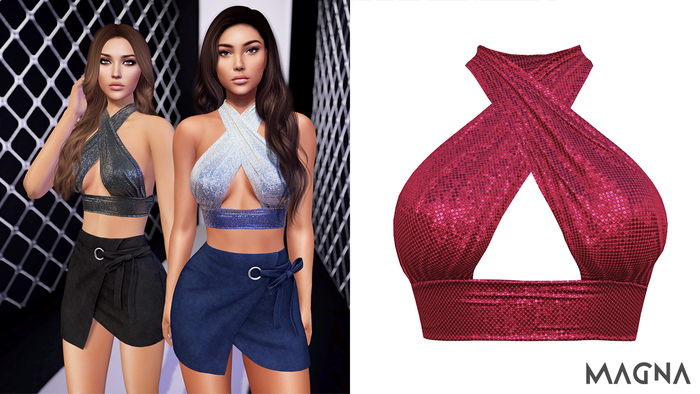 MAGNA - Sequin Crop Top (Red)