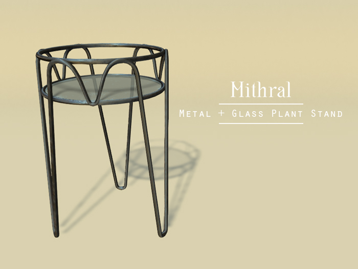 Mithral * Metal + Glass Plant Stand (Weathered)
