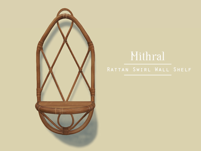 Mithral * Rattan Swirl Wall Shelf (Medium Wood)