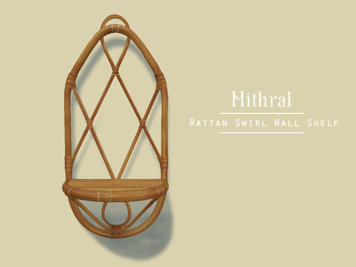 Mithral * Rattan Swirl Wall Shelf (Light Wood)