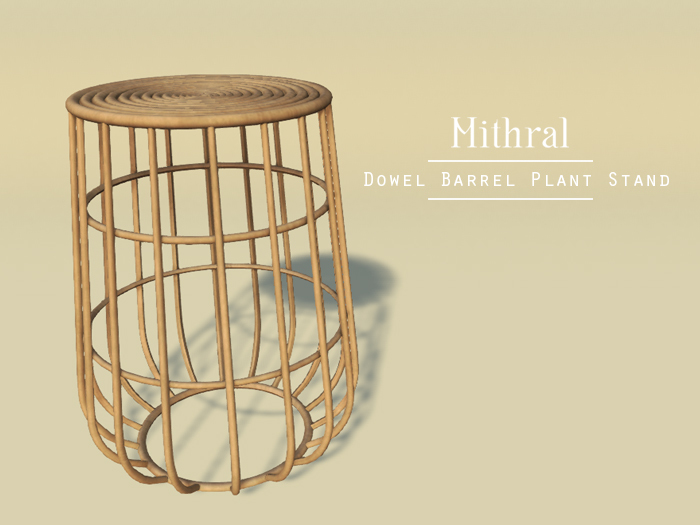 Mithral * Dowel Barrel Plant Stand (Light Wood)