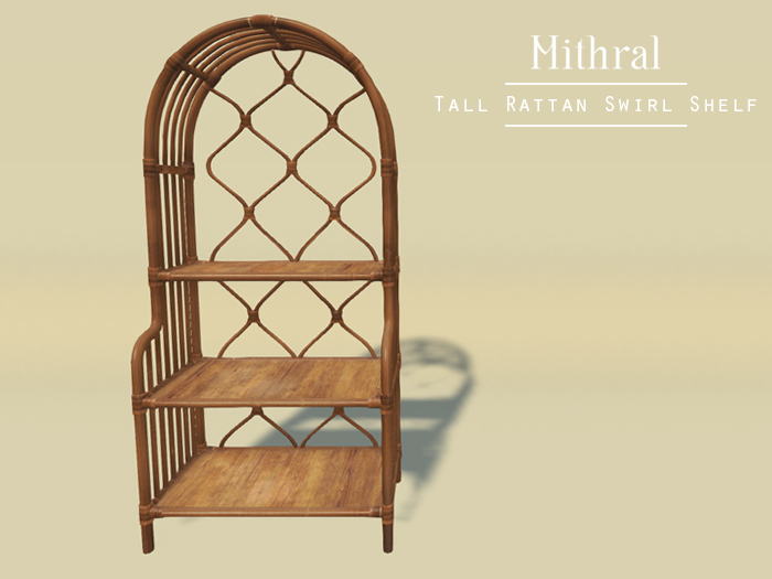 Mithral * Tall Rattan Swirl Shelf (Medium Wood)