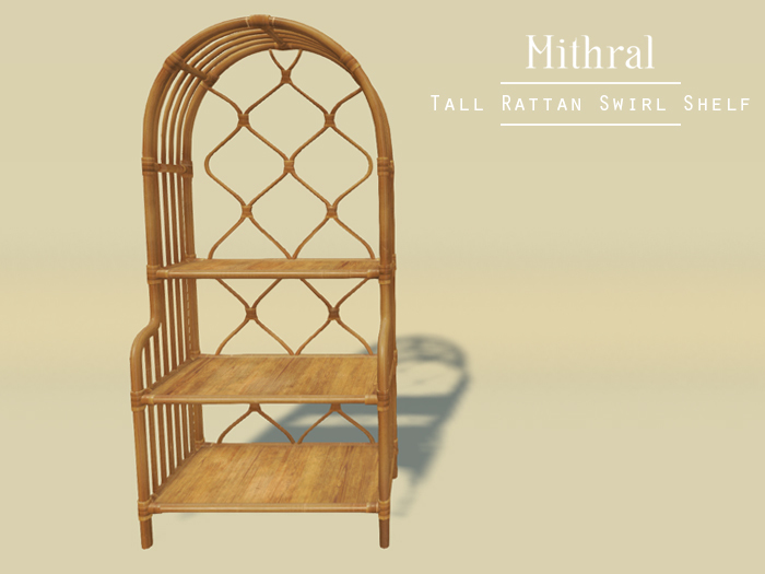 Mithral * Tall Rattan Swirl Shelf (Light Wood)