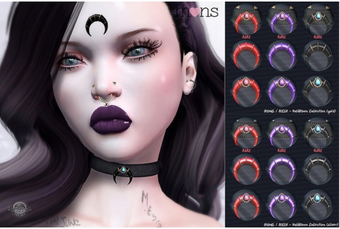 MONS / MESH - HalfMoon Choker (purple) silver RARE