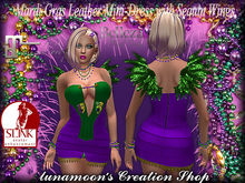 Mardi Gras Leather Mini-Dress w/Sequin Wings